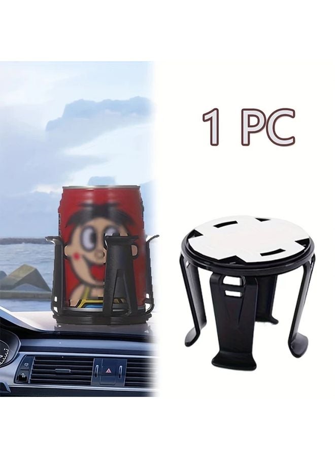 1pc Car Cup Holder Organizer With 2 Drink Storage Racks Sleek Black Plastic - Image 1